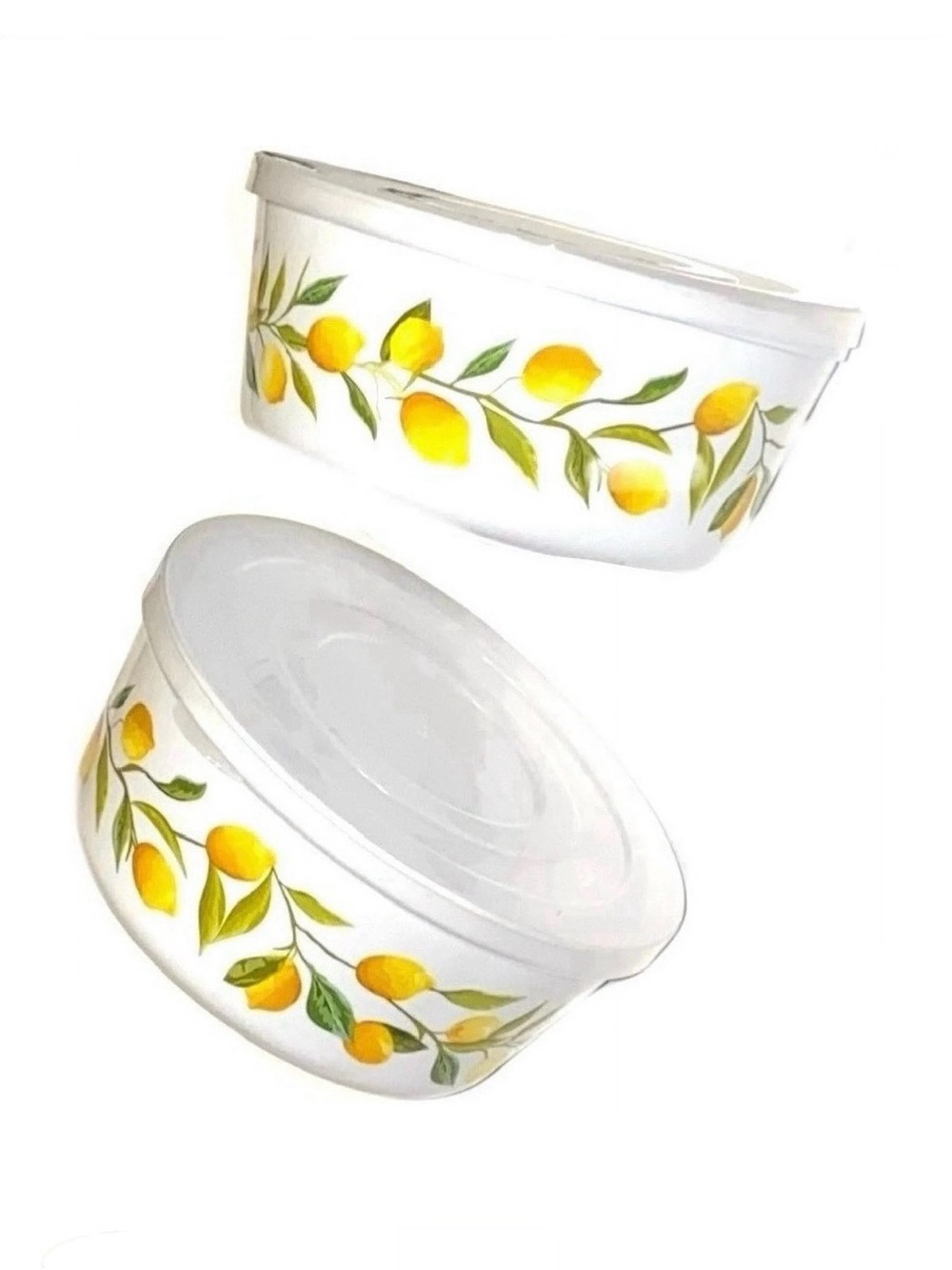 Colorful Yellow Citrus Lemon Bowls with Lid- Set of 2